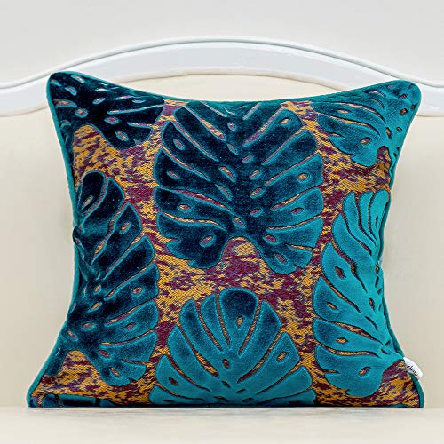 Alerfa 20 x 20 Inch Square Leaf Pillow Embroidery Cut Velvet Cushion Case Luxury Modern Lumbar Throw Pillow Cover Decorative Pillow for Couch Sofa Living Room Bedroom Car, Navy Blue - color: Blue, size: 20" x 20" (Pack of 1)