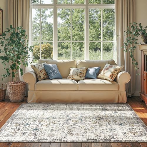 jinchan Distressed Vintage Medallion Area Rug, 4x6 Blue, Washable Non Slip | Distressed Finish, Low Profile, Soft Comfort, Easy Care, Pet Friendly, Entryway Living Room Bedroom Home Office Decor - color: Vintage Blue Multi, size: 4' x 6' (Rectangular)