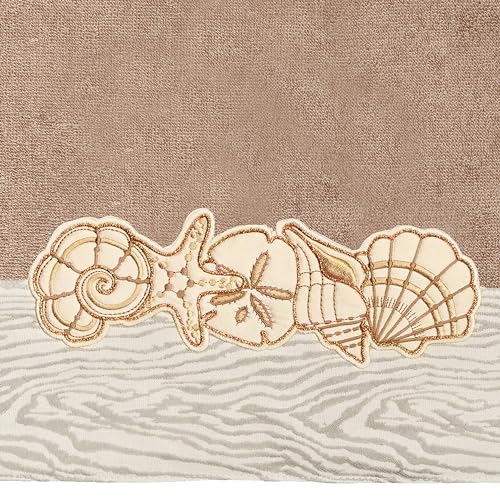 Seaside 4-Piece Luxury Towel Set, Sparkling Seashell Applique, Plush Turkish Cotton, Durable & Quick Dry, Nautical Bath Ensemble, 2 Bath 2 Hand Towels, Cocoa - color: Cocoa, size: 2 Pcs Bath 2 Pcs Hand Towel