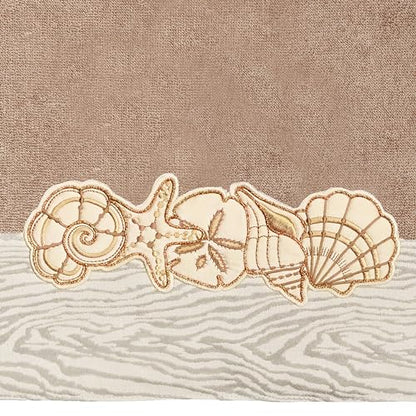 Seaside 4-Piece Luxury Towel Set, Sparkling Seashell Applique, Plush Turkish Cotton, Durable & Quick Dry, Nautical Bath Ensemble, 2 Bath 2 Hand Towels, Cocoa - color: Cocoa, size: 2 Pcs Bath 2 Pcs Hand Towel