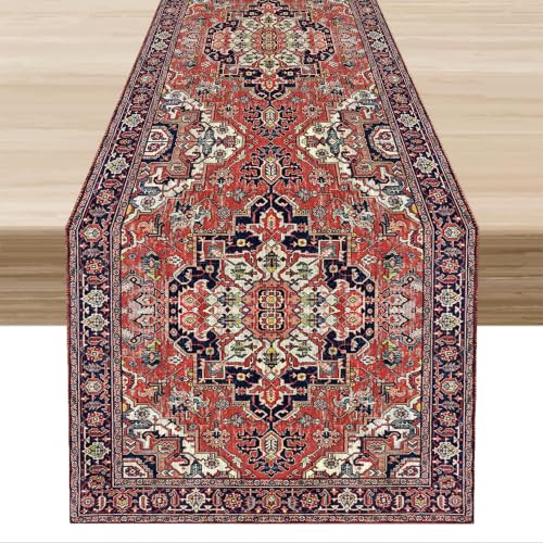 Bohemia Boho Table Runner, Vintage Red Flower Old Ethnic Texture Rustic Country Farmhouse Kitchen Dinning Table Runner for Indoor Outdoor Home Wedding Party Holiday Decor, 13x36 Inch - color: Bohemia-1, size: 13"W x 36"L