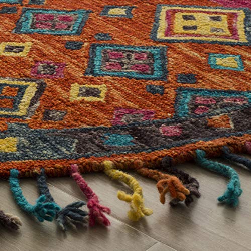 SAFAVIEH Aspen Collection 3' Round Orange/Fuchsia APN138A Handmade Boho Braided Tassel Premium Wool Entryway Foyer Living Room Bedroom Kitchen Area Rug - size: 3' (Round)