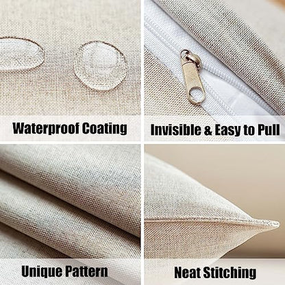 NiNi ALL Outdoor Waterproof Throw Pillow Covers Set of 2 Decorative Farmhouse Garden Pillowcase Solid Cushion Cases for Patio Tent Couch 20x20 inch Beige | Faux Linen Decorative Solid Throw Pillow Covers Farmhouse for Garden Furniture Tent Balcony Couch S
