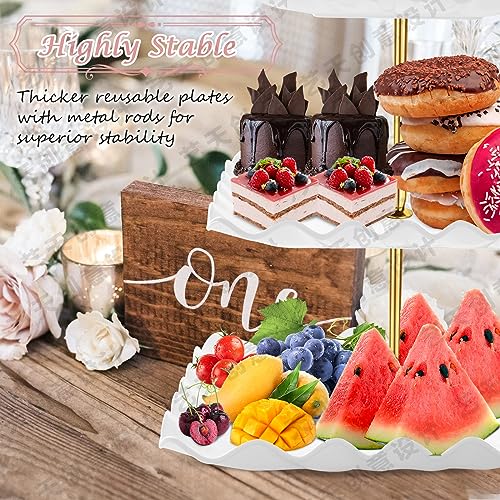5 Pcs Dessert Table Display Set- 3 Tier Cupcake Stand & Serving Tray | Cake Stands for Tea Party, Birthday, Baby Shower, Bridal Shower Decorations, Thicker Food-Graded Plastic, Metal Rod, Reusable