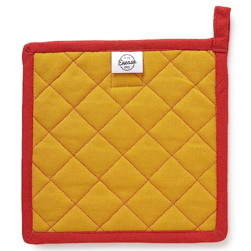Encasa XO Pot Holders, Quilted Kitchen Hot Pads 8"x8" Mango | 100% Heavyweight Cotton | Quilted Insulation | Multipurpose Trivets & Hot Pads | Hanging Loop | Set of 2 - color: Mango