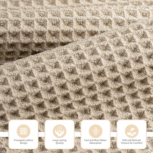 MICROFI Microfiber Waffle Bath Towels, 3 Pieces, Oversized, Soft, Absorbent, Fast Drying, Lint Free, Includes Bath, Face and Hand Towels 430 GSM - color: Beige