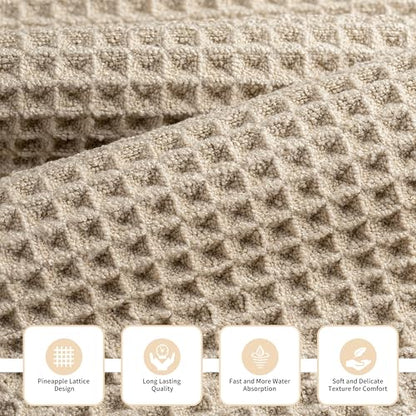 MICROFI Microfiber Waffle Bath Towels, 3 Pieces, Oversized, Soft, Absorbent, Fast Drying, Lint Free, Includes Bath, Face and Hand Towels 430 GSM - color: Beige