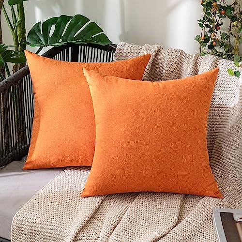 MIULEE Decorative Outdoor Pillow Covers Fall 12x12 Bright Orange | Solid Waterproof Faux Linen Throw Pillow Covers Set of 2 Farmhouse for Patio Furniture Tent Balcony Garden Couch Sofa Cushion - color: Bright Orange, size: 12" x 12" (Pack of 2)