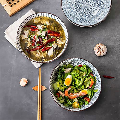Houlu 60 oz Pho Bowls, Large Soup Bowl, Japanese Ramen Bowl Set, 8 inches Big Porcelain Bowls Set of 3, Mixing Pattern - color: Mixing Pattern