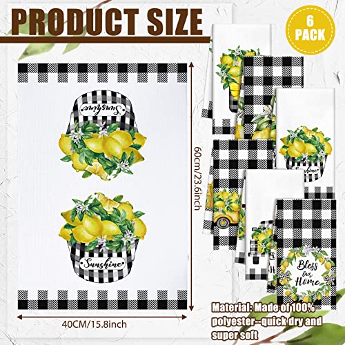 Redbaker 6 Pcs Lemon Kitchen Towels Lemonade Dish Towels with Sayings | Decorative Black White Plaid Hand Tea Dishcloths for Kitchen Decor with Hanging Loop for Housewarming Gift - style: Plaid Lemon