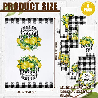 Redbaker 6 Pcs Lemon Kitchen Towels Lemonade Dish Towels with Sayings | Decorative Black White Plaid Hand Tea Dishcloths for Kitchen Decor with Hanging Loop for Housewarming Gift - style: Plaid Lemon