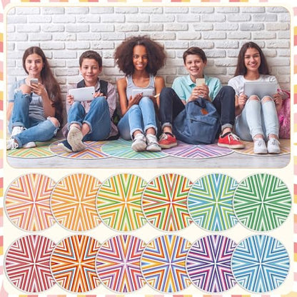 12 Pcs Carpet Circle Seats, 15 Inch Round Classroom Rug, Non Slip Corner Floor Cushion Mat, Circle Time Rug for Living Room, Learning, Playing Areas, Story Time, Group Activity (Kaleidoscope) - style: Kaleidoscope