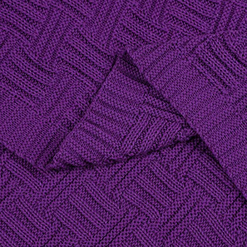 uxcell 100% Cotton Knit Throw Blanket, Cable Decors Purple 47x70 - color: Purple