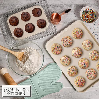 Country Kitchen Nonstick Stackable Bakeware Set - Deluxe Heavy Duty, Durable, Easy Release Baking Set, Sage, 13 Pcs with Handles