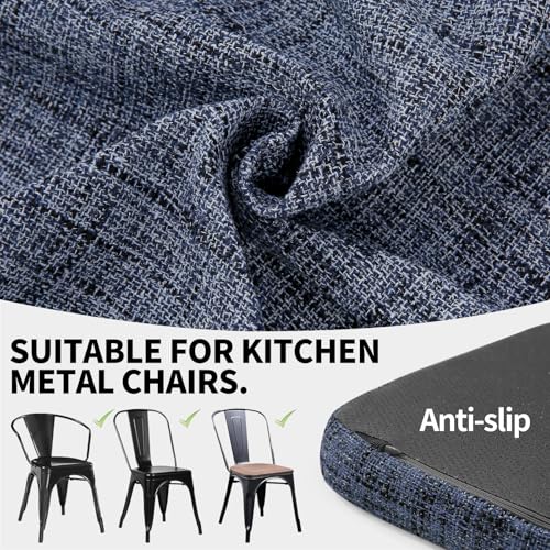 SINOSSO Memory Foam 14" Metal Chair Cushions 4 Pcs, Modern Interwoven Style Magnetic Chair Pads for Dining Kitchen Cafe Bistro Stackable Chair (U-Shape, Blue, 4) - color: Blue