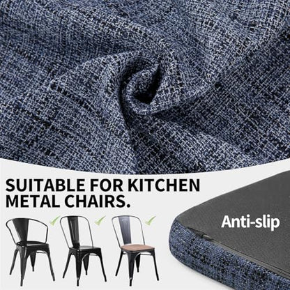 SINOSSO Memory Foam 14" Metal Chair Cushions 4 Pcs, Modern Interwoven Style Magnetic Chair Pads for Dining Kitchen Cafe Bistro Stackable Chair (U-Shape, Blue, 4) - color: Blue