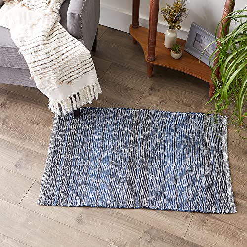 DII Woven Rag Rug Collection Recycled Yarn Variegated Rustic Stripe, 2x3', Nautical Blue - color: Nautical Blue