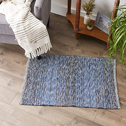DII Woven Rag Rug Collection Recycled Yarn Variegated Rustic Stripe, 2x3', Nautical Blue - color: Nautical Blue