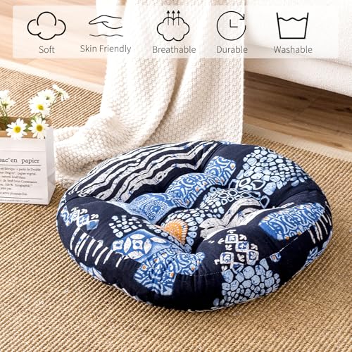 Round Meditation Floor Cushions,Large Floor Pillow Sitting for Adults and Kids,Boho Seats for Yoga Cushion India Seating Pad Balcony Bedroom Tatami Living Room,22x22 Inch
