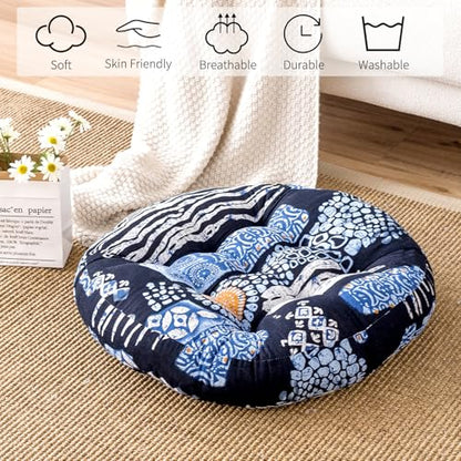 Round Meditation Floor Cushions,Large Floor Pillow Sitting for Adults and Kids,Boho Seats for Yoga Cushion India Seating Pad Balcony Bedroom Tatami Living Room,22x22 Inch
