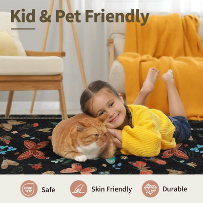 3x5 Entryway Rug,Black Washable Area Rug | Soft,Machine Washable & Non Slip,Low Pile,Ideal for Girls Room, Nursery,Kids Room - color: Black, size: 3' x 5' (Rectangular)