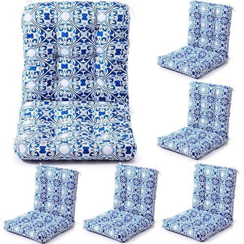 Hoteam 4 Set Outdoor Patio Chair Cushions 20 x 42 in Deep Seat Waterproof Patio Cushions Set for Furniture Replacement Removable Seat and Back (Mediterranean) - style: Mediterranean