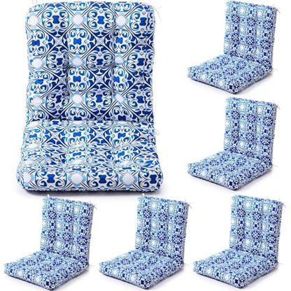 Hoteam 4 Set Outdoor Patio Chair Cushions 20 x 42 in Deep Seat Waterproof Patio Cushions Set for Furniture Replacement Removable Seat and Back (Mediterranean) - style: Mediterranean