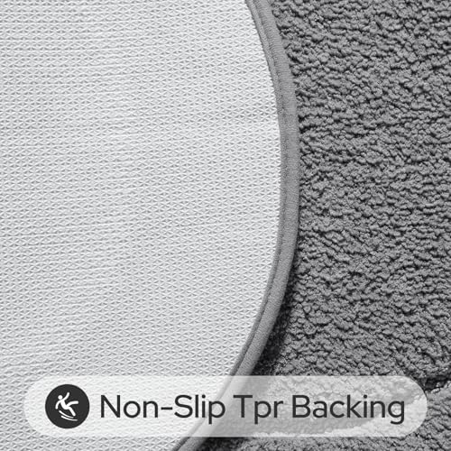 HOMEIDEAS Grey Oval Bathroom Rug Sets 2 Piece 20" x 32" + 16" x 24" | Microfiber Bath Mats, Non-Slip TPR Backing, Ultra Absorbent & Quick Dry, Machine Washable for Bathroom, Shower, Tub - color: Grey