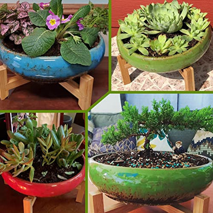 ARTKETTY Ceramic Succulent Planter, 10 inch with Stand, 2.2lb Lava Rock Pebbles, Planting Tools - Indoor Plants Planter, Yellow - color: Yellow With Mix Lava Rock Pebbles