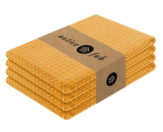 Native Fab Cotton Kitchen Towel with Hanging Loop 16x26 inches, 4-Pack, Waffle Weave Kitchen Towels for Cleaning Drying, Washcloths Soft & Absorbent Cloth Rags, Bar Towel, Dish Cloth, Mustard Yellow - color: Mustard Yellow, size: Set of 4