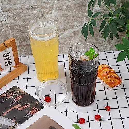 Bandesun All Glass Iced Coffee Cup With Lids and Straws，24 OZ High Borosilicate Glass Tumbler for Water Smoothie Juice Drinks - color: Clear