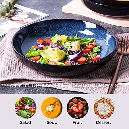 LERATIO 9.0" Ceramic Pasta Bowls Set of 6,38oz Large Stoneware Bowls Set | Reactive Glaze Serving Bowls Set,Wide Bowl for Pasta,Salad,Fruit & Noodles,Housewarming & Wedding Gift - color: Blue, size: Set of 6