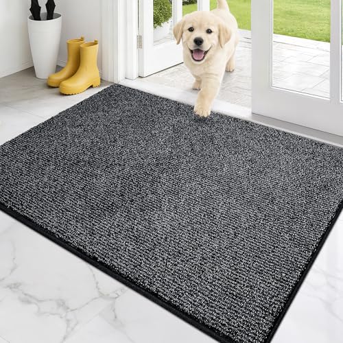 PURRUGS Dirt Trapping Indoor Door Mat, 32" x 47", Heathered Charcoal | Machine Washable, Non-Slip, Waterproof TPR Backing, Super Absorbent, Low Profile, Entryway Rug for Muddy Paws and Shoes - color: Heathered Charcoal, size: 32" X 47" (Rectangular)