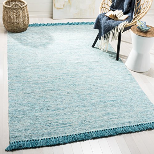 SAFAVIEH Area Rug 8x10 - Montauk Collection - Large - Turquoise, Handmade Cotton, Tassel Design, Ideal for Living Room, Bedroom, Office, Dining Space (MTK610E) - color: Turquoise, size: 8' x 10' (Rectangular)