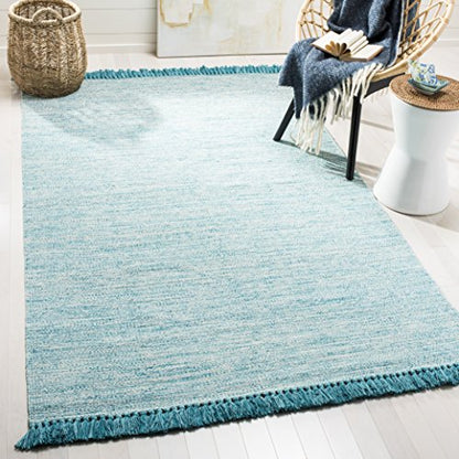 SAFAVIEH Area Rug 8x10 - Montauk Collection - Large - Turquoise, Handmade Cotton, Tassel Design, Ideal for Living Room, Bedroom, Office, Dining Space (MTK610E) - color: Turquoise, size: 8' x 10' (Rectangular)