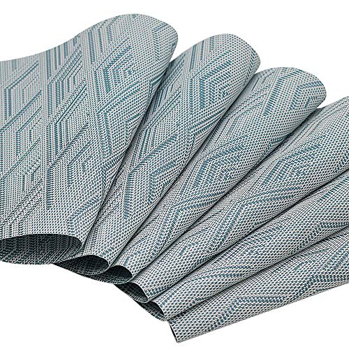 Round Table Placemats Set of 6,Woven Vinyl Wedge Placemats Heat Resistant Table Mats Wipe Clean (Light Blue) - color: Wedge:blue