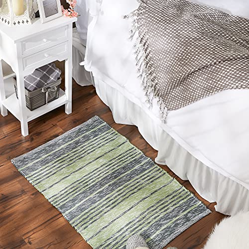DII Woven Rag Rug Collection Recycled Yarn Variegated Rustic Stripe, 2x3', Hunter Green - color: Hunter Green