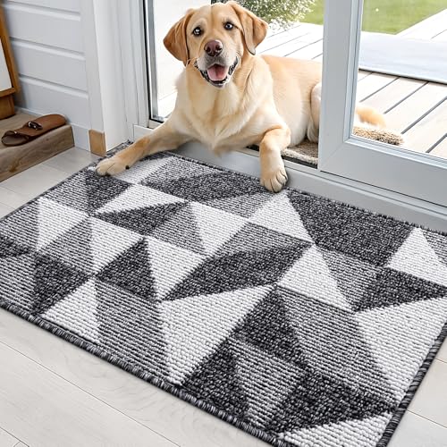 OLANLY Door Mat Indoor Entrance Washable 36x24, Odor-Free Low-Profile Front Back Geometric Doormat, Absorbent Resist Dirt Entry Carpet, Easy to Clean Sturdy Inside Floor Mats for Entryway, Black - color: Black, size: 36" x 24"
