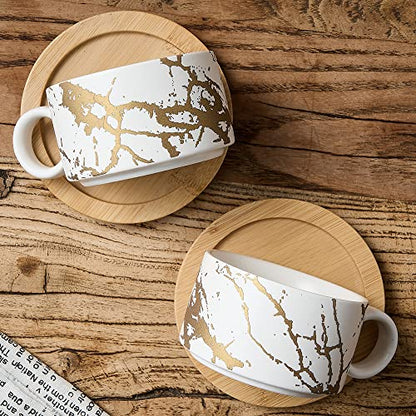 LUKA Porcelain Espresso Cup with Metal Stand, 6 Ounce Stackable Ceramic Demitasse Espresso Mugs Cappuccino Cups Set for Latte,Coffee,Cafe Mocha,Tea(Set of 4,White) - color: White