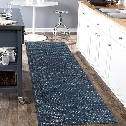 Seavish Hallway Runner Rug, Low Pile Washable Kitchen Runner Rug 2x6 | Cotton Woven Reversible Entryway Rug, Dark Blue Farmhouse Throw Rug Runner for Living Room Bedroom Laundry Patio - color: Dark Blue, size: 2 x 6 ft