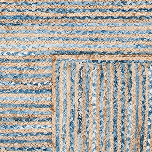 SAFAVIEH Cape Cod Collection 3' Round Natural/Blue CAP250A Handmade Flatweave Jute Entryway Foyer Living Room Bedroom Kitchen Area Rug - size: 3' (Round)