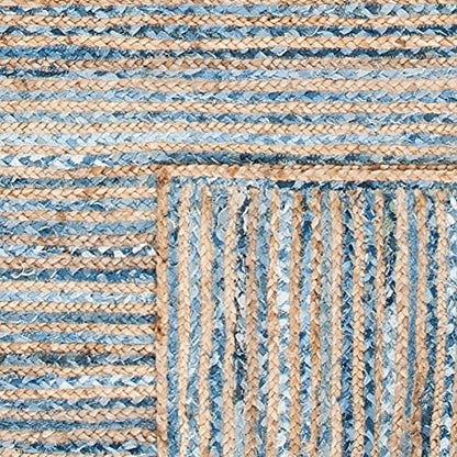 SAFAVIEH Cape Cod Collection Area Rug - 5' Square, Natural & Blue, Handmade Flat Weave Jute, Ideal for High Traffic Areas in Living Room, Bedroom (CAP250A) - size: 5' x 5' (Square)