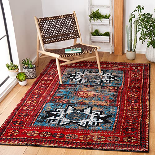 SAFAVIEH Vintage Hamadan Collection Area Rug - 5'3" x 7'6", Red & Light Blue, Oriental Persian Design, Non-Shedding & Easy Care, Ideal for High Traffic Areas in Living Room, Bedroom (VTH213Q) - color: Red/Light Blue, size: 5'3" x 7'6" (Rectangular)