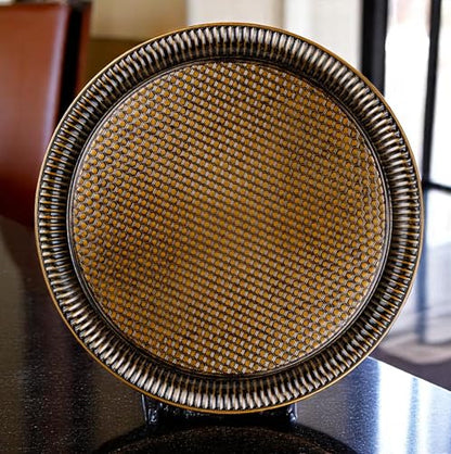 Alisveristime Round Hammered Metal Serving Tray – Ottoman Style, (11.8" Diameter, 12.6 oz) 5 Color Options (Antique Green) - color: Antique Green
