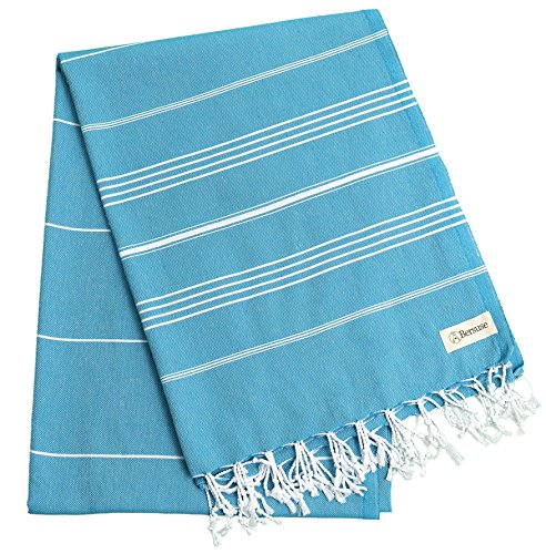 Bersuse Towels Anatolia XL Beach Blanket Throw Blanket Turkish Towel 100% Cotton Extra-Large Quick-Dry Lightweight Premium Peshtemal Towel - 61x82 Inches, Sea Blue - color: Sea Blue