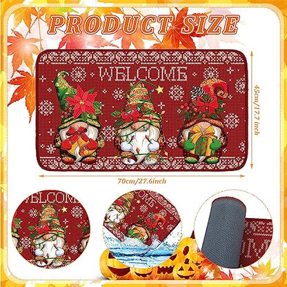 Zhanmai 3 Pcs Gnome Welcome Door Mat, Fall Halloween Christmas | 27.6 X 17.7 Inch Nonslip Rubber Backing, Rugs for Front Door Entryway Porch, Thanksgiving Harvest Home Decor with Gnomes