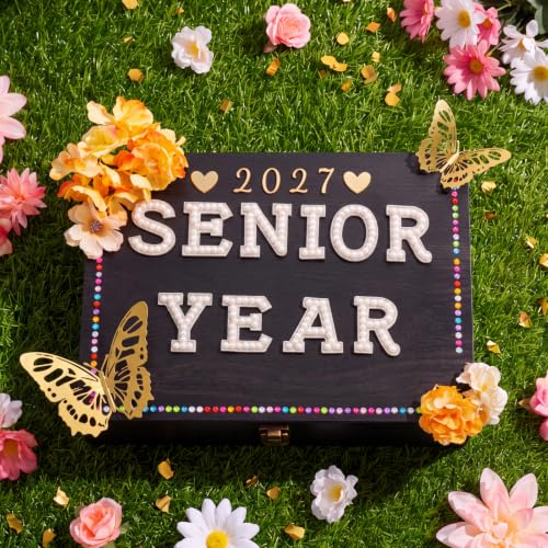 Yousoontic 2027 Senior Memory Keepsake Box and DIY Accessories,Black | Large Decorative Wood Box with Hinged Lid, Personalized Gift Crafts, for Storage Photos Letters Jewelry, 11.8x8.6x3.15 Inch - color: Black
