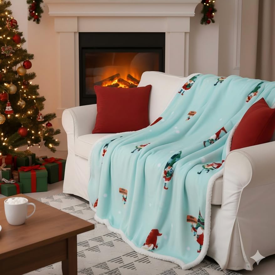 Catalonia Christmas Elf Sherpa Throw Blanket, Xmas Theme Throws, Plush Fleece Couch Blanket, Super Soft, Comfy, Cozy, Fluffy, Ugly - color: Xmas Elf Green, size: 50"x60"