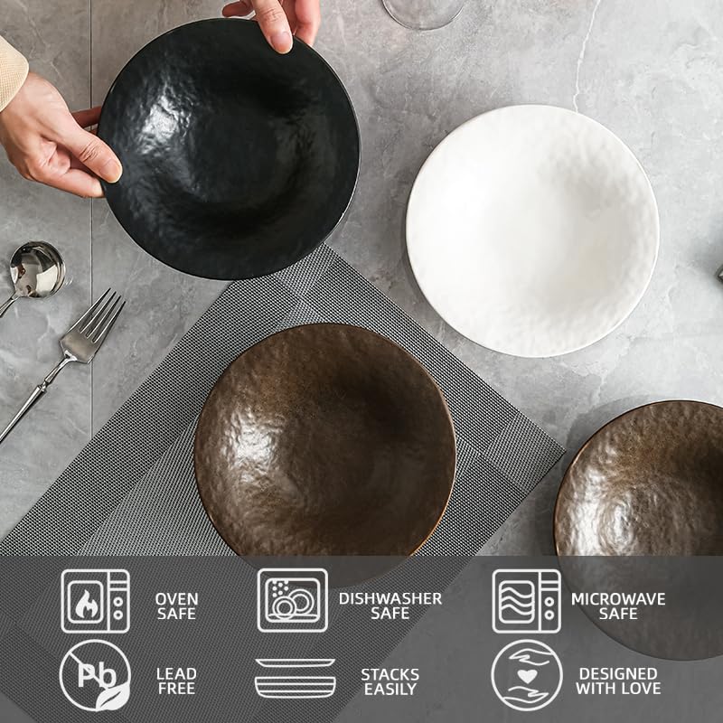 8 Inch Elegant Porcelain Dinner Plates, Round Appetizer Plates, Perfect for Salad, Dessert, Pasta, Snacks,Fruit,Breakfast, Party, Dishwasher & Microwave Safe, Salad Plates Set of 4(Black) - color: Black