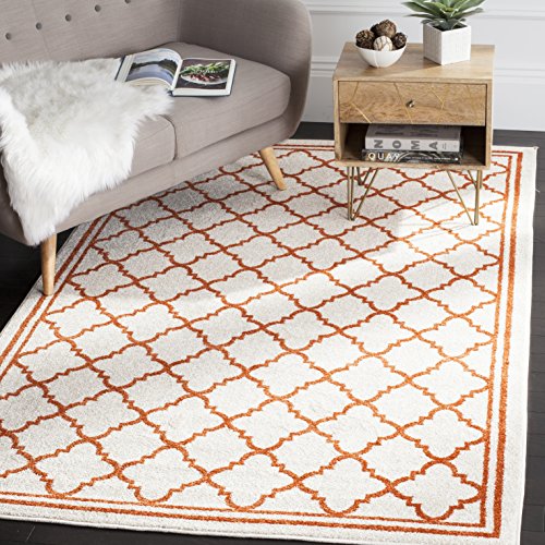 SAFAVIEH Amherst Collection Area Rug - 6' x 9', Beige & Orange, Moroccan Trellis Design, Non-Shedding & Easy Care, Ideal for High Traffic Areas in Living Room, Bedroom (AMT422F) - color: Beige/Orange, size: 6' x 9' (Rectangular)
